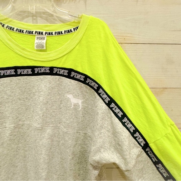 PINK victorias secret long sleeve lime green/ black pullover - Picture 3 of 6